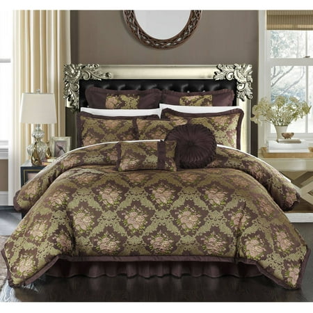 Chic Home 9-Piece Zanotti Decorator Upholstery Quality Jacquard Floral Fabric Complete Master Bedroom Comforter