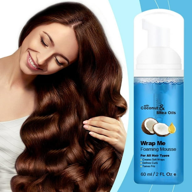 Mousse para peinar cabello rizado, hidratante, antiarrugas, gel de coco, spray para cabello rizado, espuma, cera para cabello, 60 ml