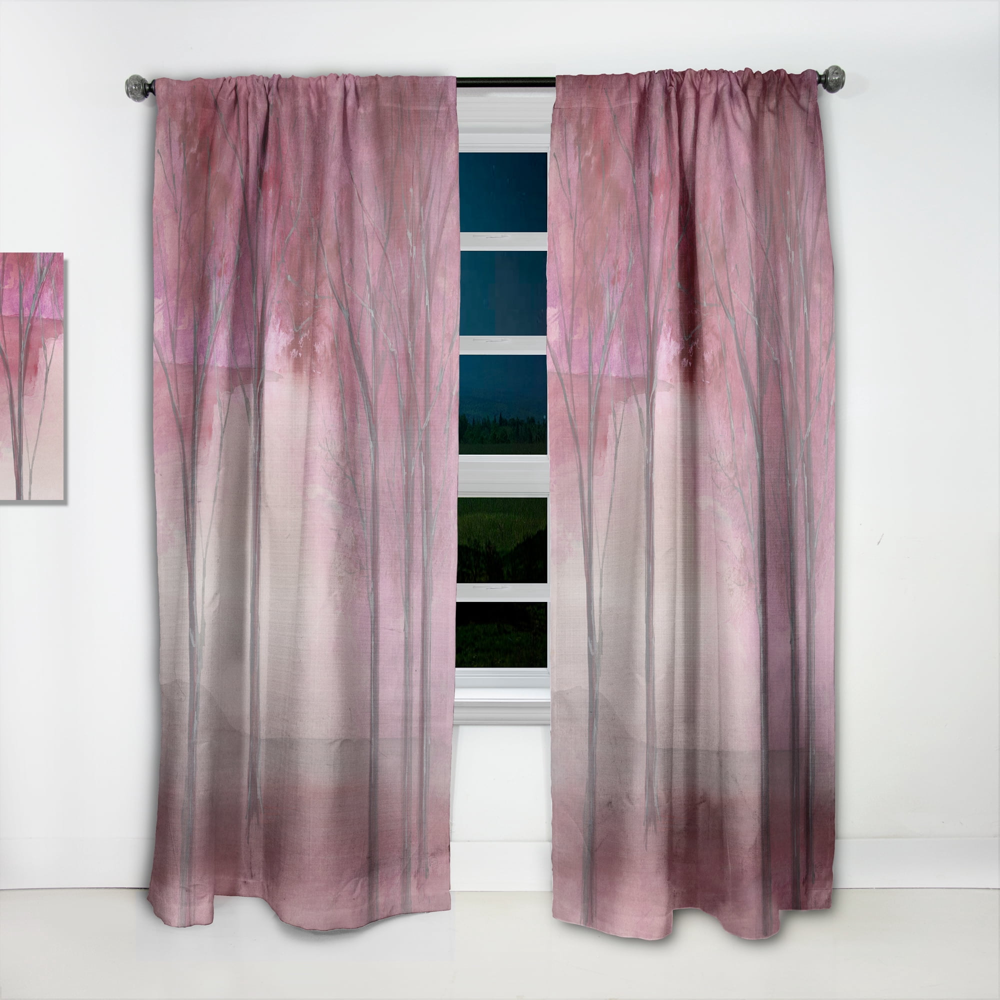 Designart 'Pink Forest Trees' Traditional Curtain Panel