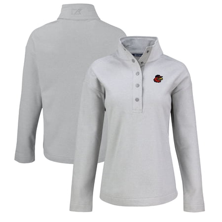 Women s Cutter & Buck Gray Rochester Red Wings Hunts Point Eco Textured Fleece Recycled Half-Snap Sweatshirt
