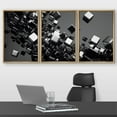 thumbnail image 2 of wall26 - 3 Piece Framed Canvas Wall Art - a Black Cubes Abstract Background - Modern Home Art Stretched and Framed Ready to Hang - 16"x24"x3 Natural, 2 of 5