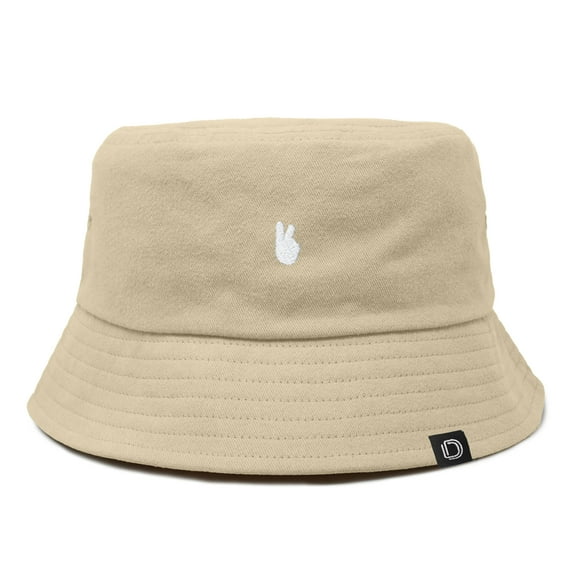 Dalix Lil Peace Sign Cotton Embroidered Cotton Cap Outdoor Bucket Hat Womens in Sesame Beige L Large