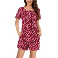 thumbnail image 2 of LOVZFMLL Pyjamas pour Femmes Décontractés Amples Confortables Ensemble de Détente d'Été avec Poches Rouge P, 2 of 6