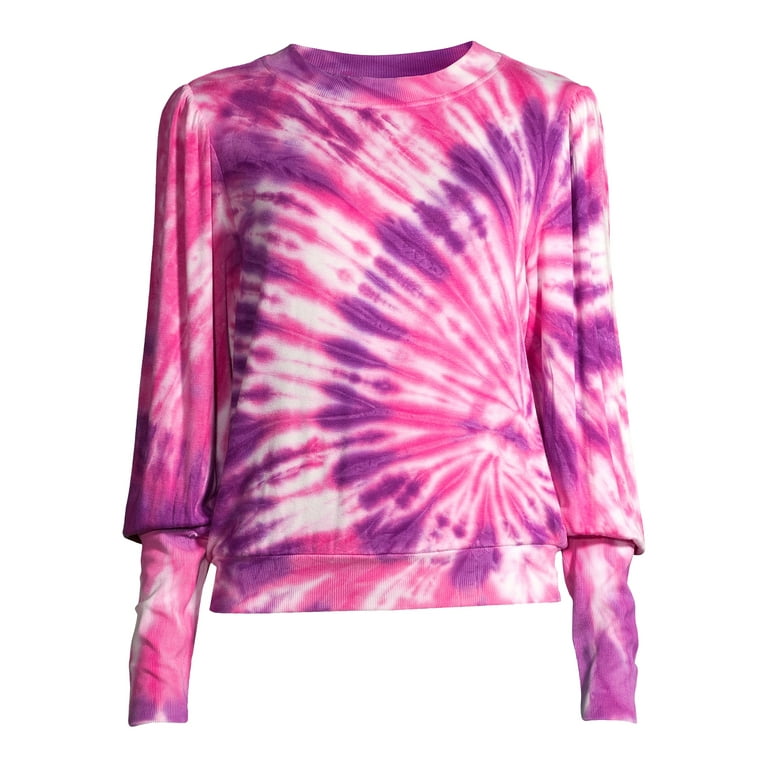 Scoop Women s Tie Dye Puff Sleeve Sweatshirt Walmart