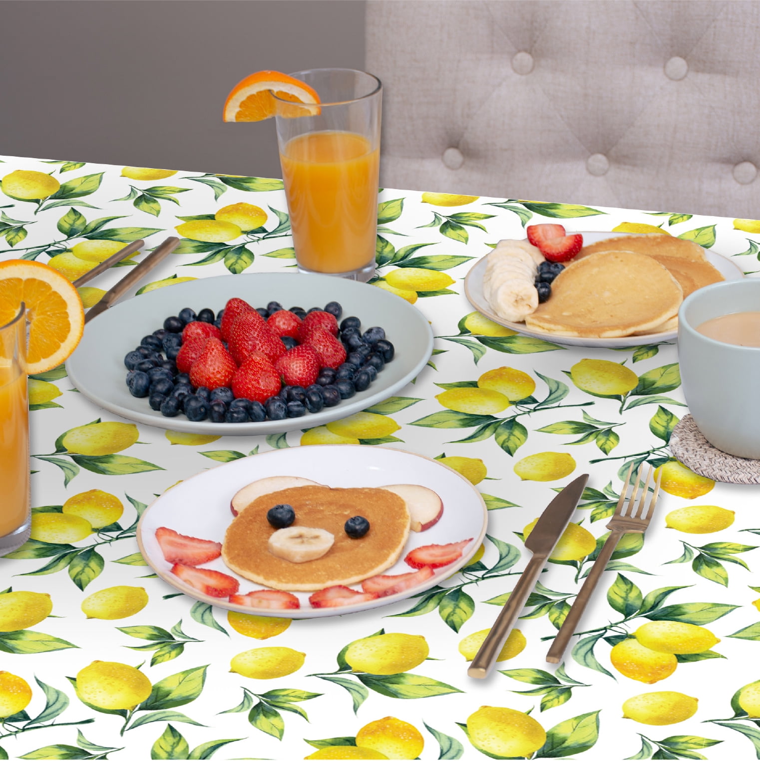 Con-Tact Brand Yard Goods Vinyl Fabric with Flannel Backing, Pre-Cut Fruits & Lemons, 60 in. x 72 in.