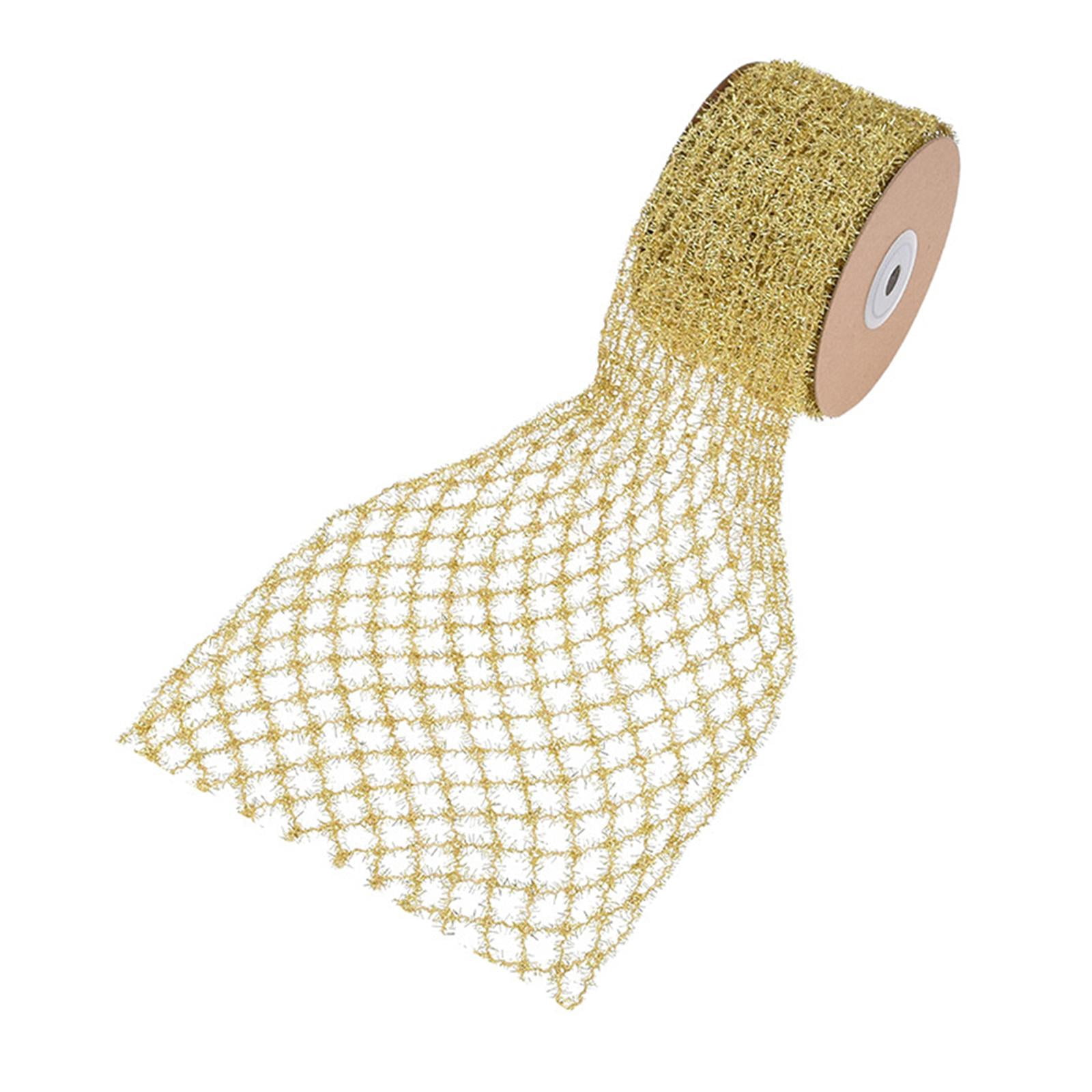 Yunhgft 1 Roll Glitter Wired Ribbon Home Decoration Stretchable Sparkling Trim Christmas Gold
