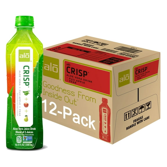 Alo Crisp Aloe Vera Juice Drink, Fuji Apple   Pear   Aloe, 12 x 16.9 Fl oz bottles, Made with Real Aloe Vera Pulp & Juice Straight from the Leaf, Plant-Based with Real Pulp
