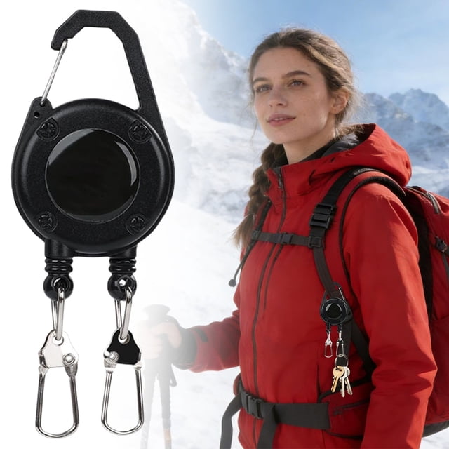 1 Pce Enrouleur de Badge Rétractable à Double Tête Robuste avec Cordon en Acier, Support d'Identité pour Travail en Extérieur pour Camping, Randonnée, Pêche et randonnée