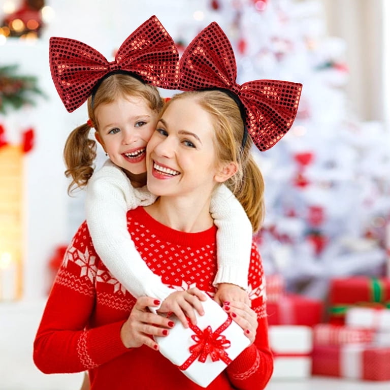 Oversized Glitter Bow Headband Girls Soft Accessories for Christmas Party Oversized Glitter Bow Headband Girls Soft Accessories for  main image 4