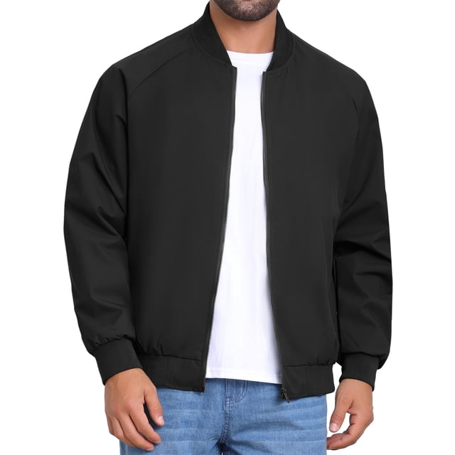 Chaqueta Bomber INSPIRE CHIC para hombres, abrigo de otoño, cierre completo, puños acanalados, chaqueta de béisbol, color negro