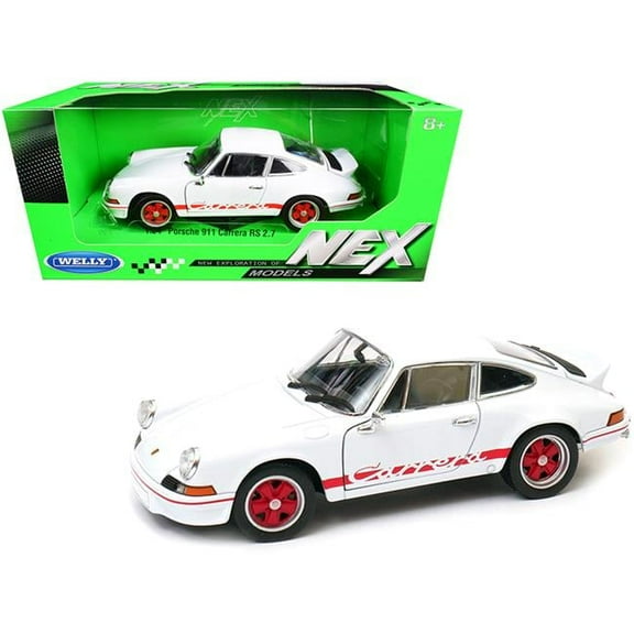 Welly 24086w 1-24 Scale Porsche 911 Carrera RS 2.7 White & Red Stripes Nex Diecast Model Car