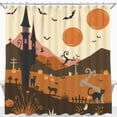 thumbnail image 1 of Whimsical Halloween Shower Curtain - Spooky Castle, Bats, Cats & Pumpkins, 1 of 4