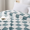 thumbnail image 5 of Exclusivo Mezcla Fleece Blanket Queen, Cozy Lightweight Fuzzy Checkered Blanket for Bed, Suitable for All Season, Slate Blue, 90"x90", 5 of 9