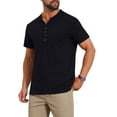 thumbnail image 4 of INSPIRE CHIC Men's Retro Texture Button Down Short Sleeve Outdoor Henley Shirt M Black, 4 of 5