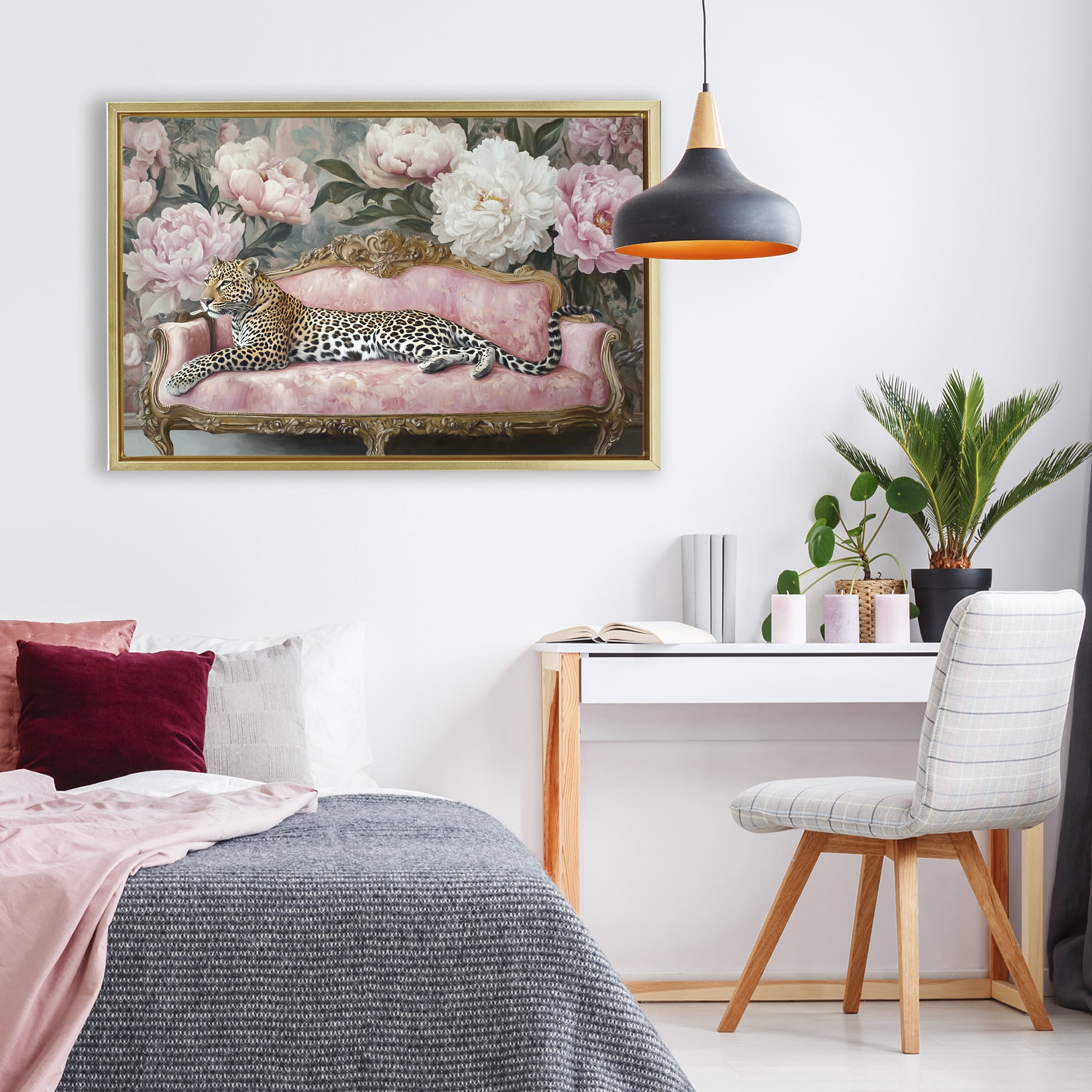 Stupell Industries Where The Leopard Dreams Gold Framed Floater Canvas Wall Art, design by Tina LeCour