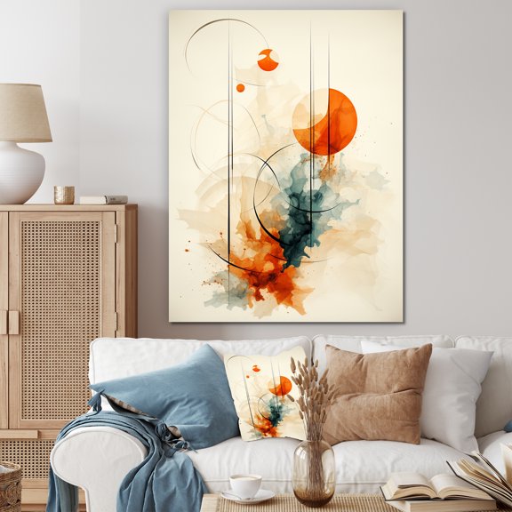Designart "Spiraling Symmetry in Orange and White III" Geometric Canvas Wall Art - Modern Blue Abstract Geometric Entryway Wall Art