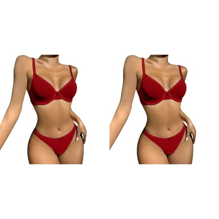 Wijhcboe 2 Pack Women s Satin Chemise Lingerie for Women plus Size Bow Decorated Steel Ring Bra Lingerie for Women Underwear Set (1PC Underwear+1PC Sexy Nighties for Women Christmas Underwear) Sexy