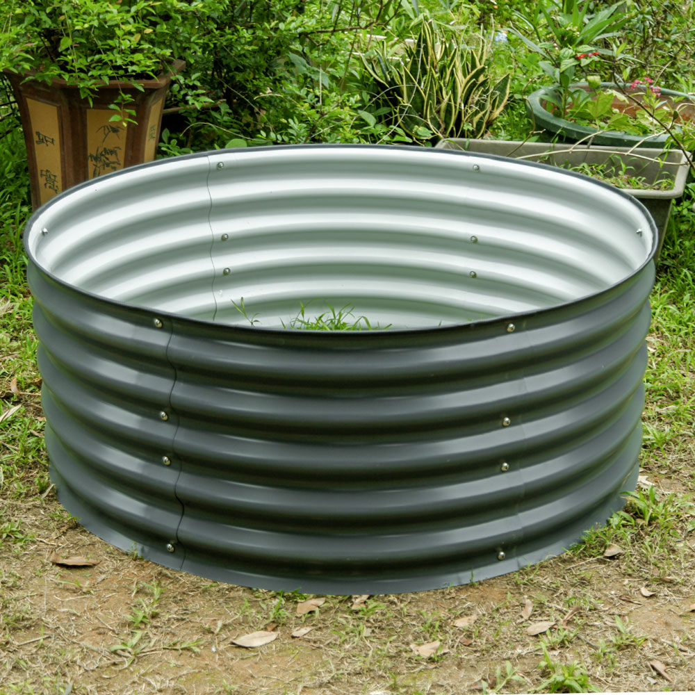 VEGEGA 17" Tall 42" Round Modular Corrugated Metal Raised Garden Beds