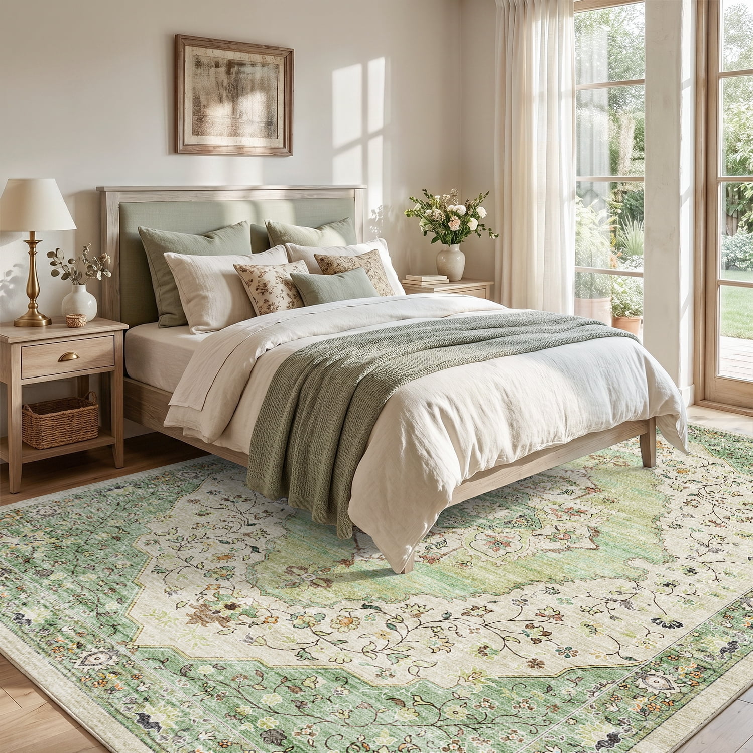VUNATE 5'x7' Area Rugs for Living Room Washable Rugs Floral Vintage Area Rug Botanical Indoor Carpet Soft Rugs for Bedroom Office Dining Room Kitchen Accent Rug Contemporary Home Decor Green