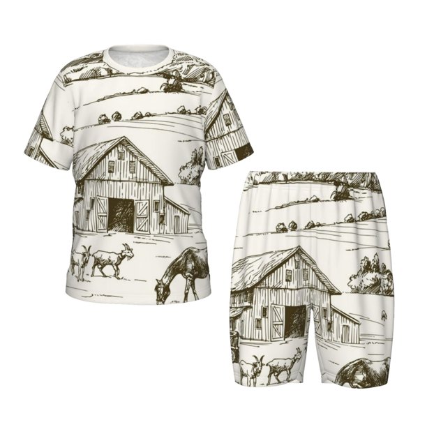 Fotbe Farm Animals 2 Pijama Estampada de 2 Piezas para Niños – Ropa de Dormir de Manga Corta Cómoda para Niños y Niñas, Camiseta y Shorts de Algodón-4X-Large
