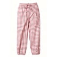 thumbnail image 6 of TEAJOPSUU Women's Plaid Cropped Pants Drawstring Elastic Waist Tapered Trousers with Pockets Gingham Casual Lounge Streetwear Pink, 6 of 6