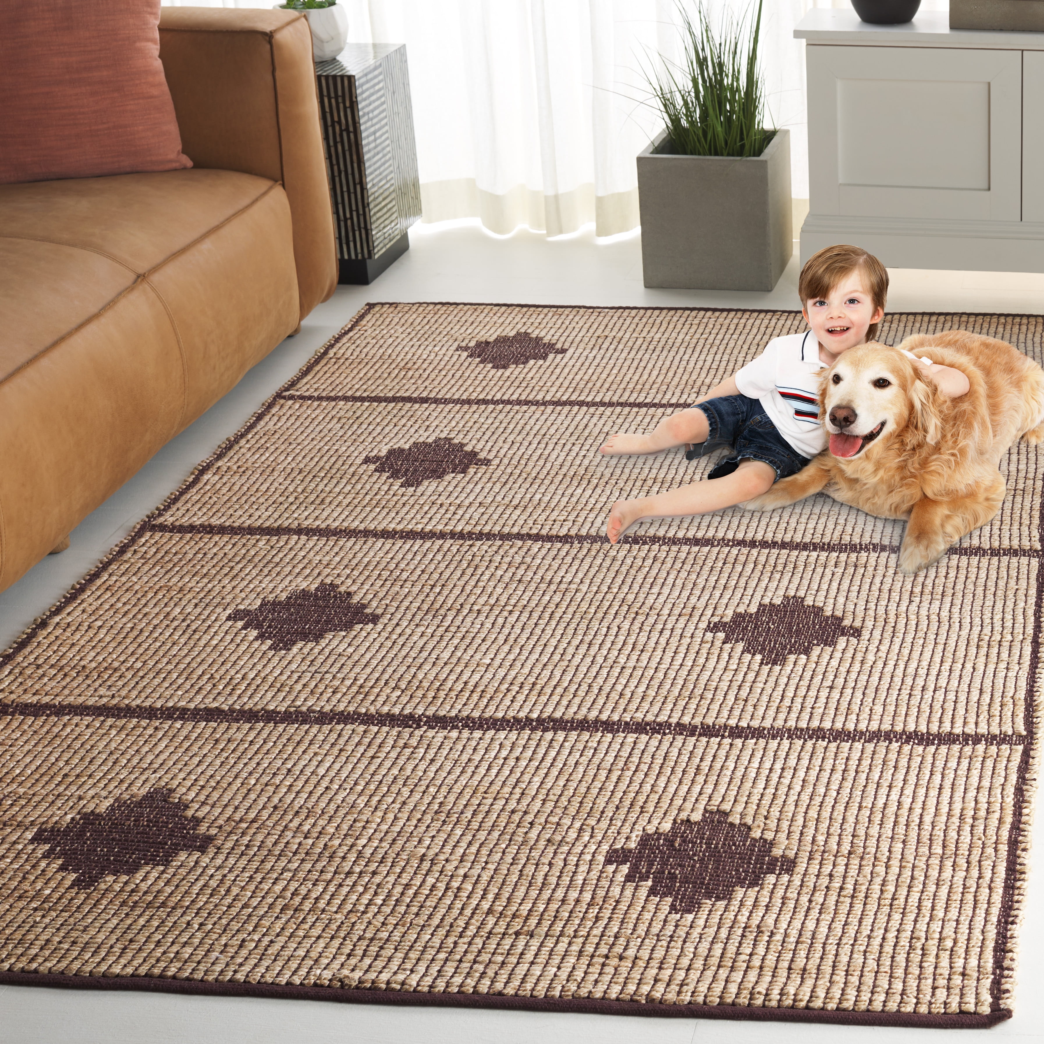 SAFAVIEH Natural Fiber Kagan Geometric Area Rug, Natural/Brown, 6' x 6' Square