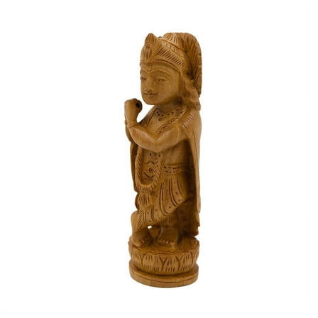 Exquisite Handcrafted Wooden Krishna Statue, 13 cm - Spiritual Decor, Brown Finish