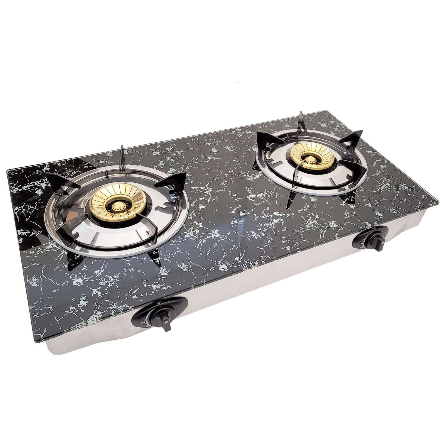 three burner gas stove with toughened glass top