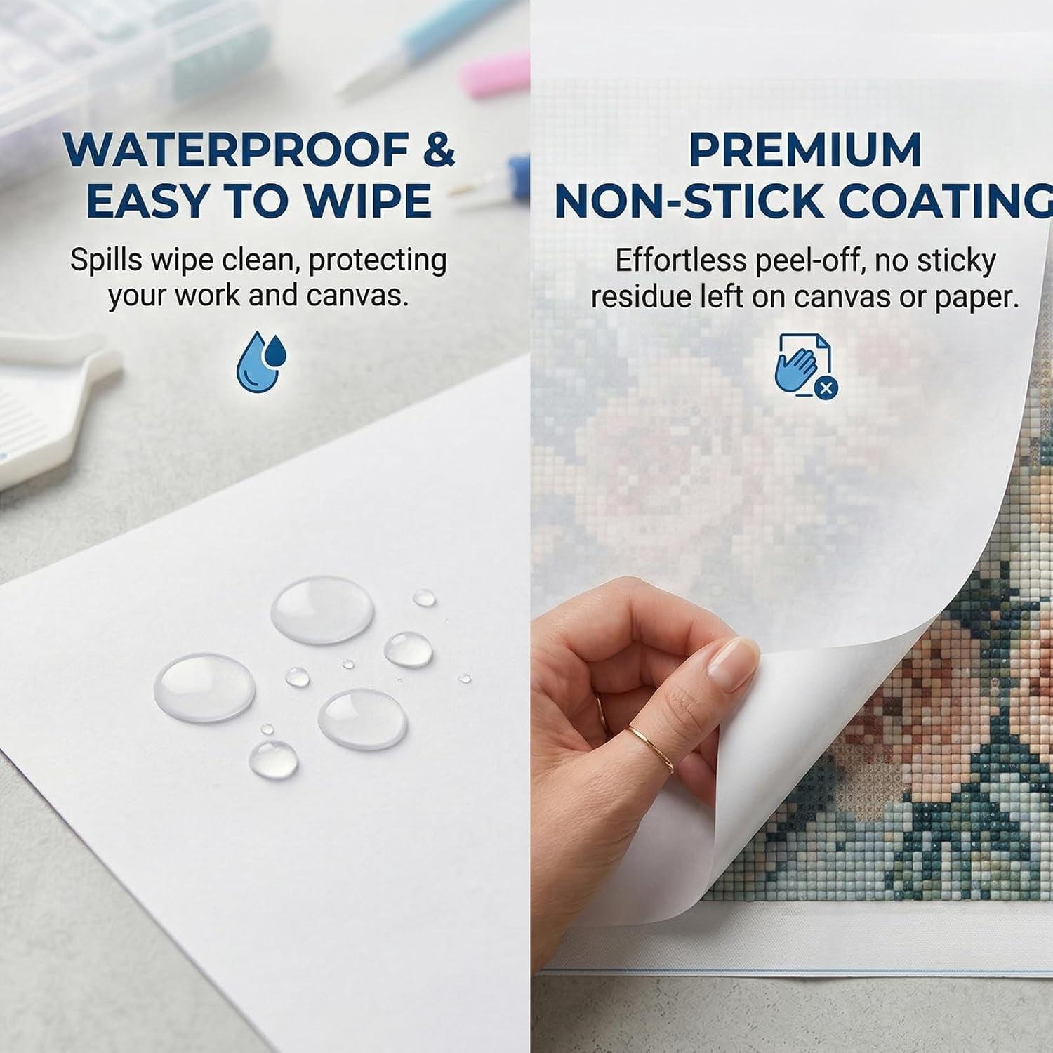 400Pcs Diamond Painting Release Paper: Double-Sided Non-Stick Pre-cut Cover Sheets in 3 Sizes - Reusable & No Residue Replacement for 5D Diamond Art - with Anti-Slip Mat and Straightener