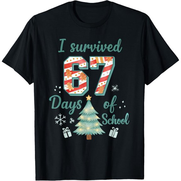 I Survived 67 Days of School Christmas Teacher Student Kids Boys Girls T-shirt