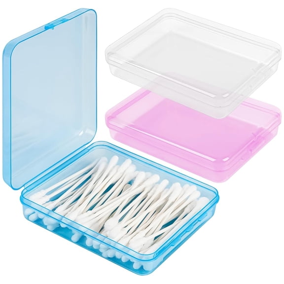 Topboutique Portable Travel Cotton Pad Holder Plastic Storage Containers Box Clear Sponge Storage Box with Hinged Lid Cotton Swabs Case for Swabs Floss Dispensers,4.5*3.6*1.1 inch 3 Pcs 3 Colors