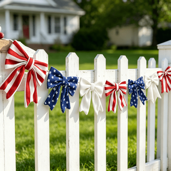 4th of July Decorations - 6.5 Ft Patriotic Bow Garland - Memorial Day Decor - America 250th Anniversary Decoration - Fourth of July Home Party Supplies Independence Day Accessories for Indoor Outdoor