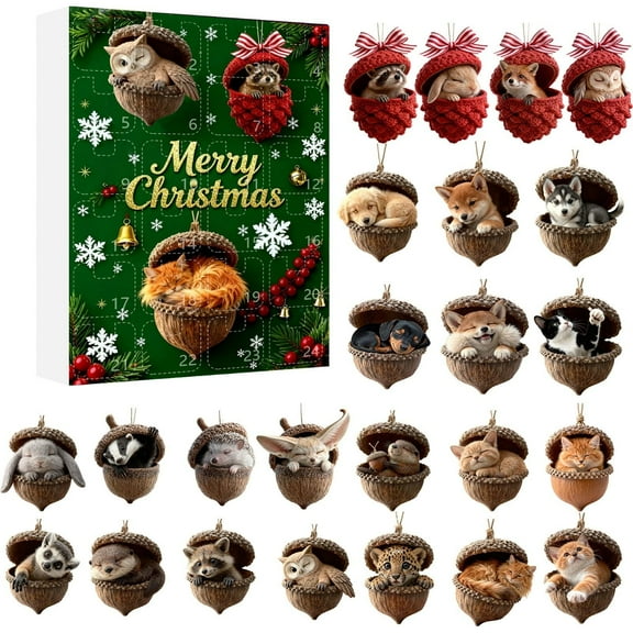 Forest Animal Acorn Ornaments 2025 Advent Calendar - 24 Days of Christmas Advent Calendar, Cozy Nature-Themed Hanging Ornaments for Xmas Tree & Kids
