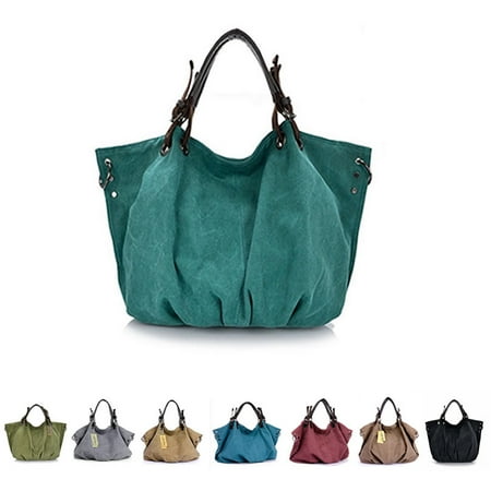 Canvas And Leather Signature Hobo Bag - Washed Canvas Slouch Satchel With Vegan Leather, Multiple Colors