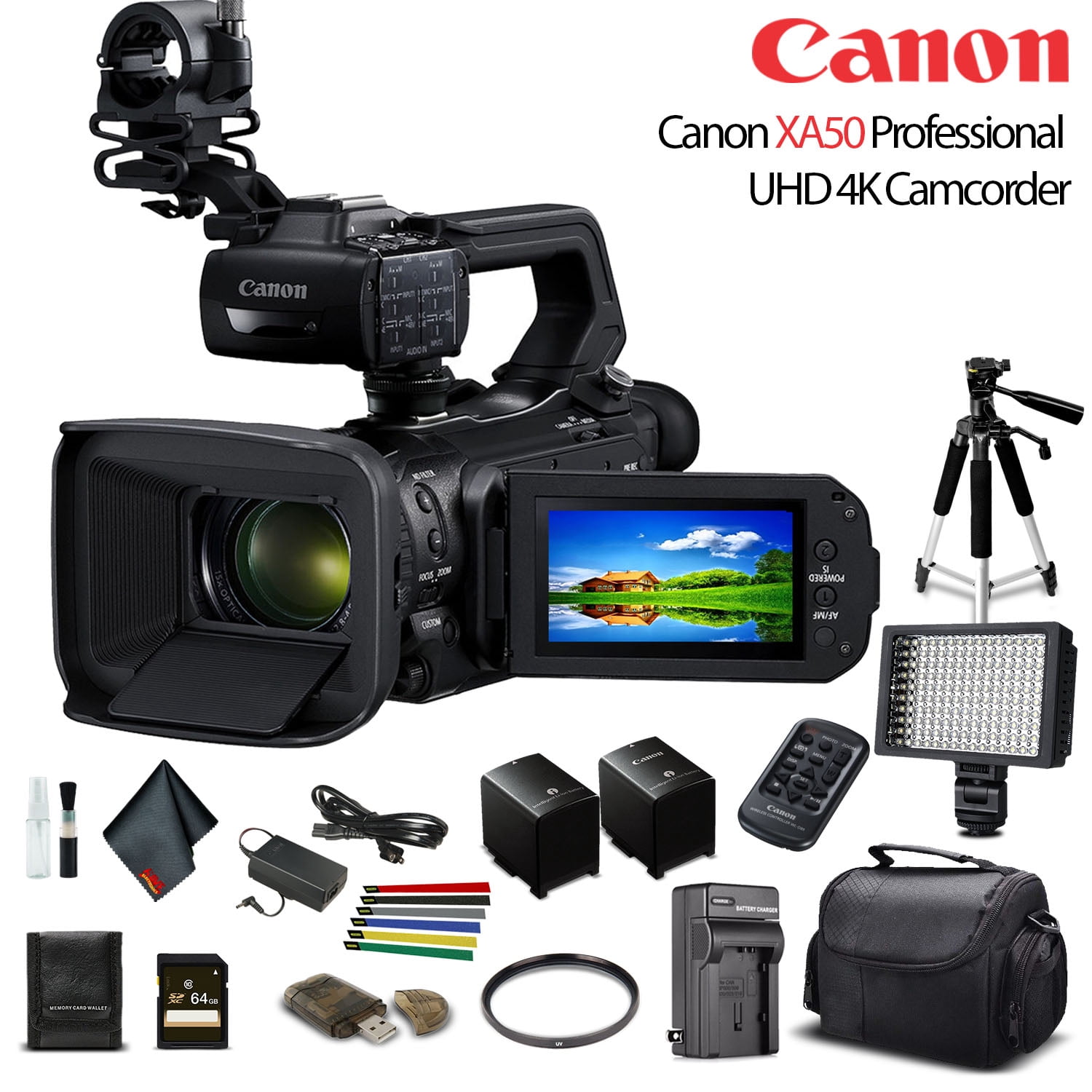 Canon XA50 Professional UHD 4K Camcorder W Extra Battery Starter Bundle Walmart