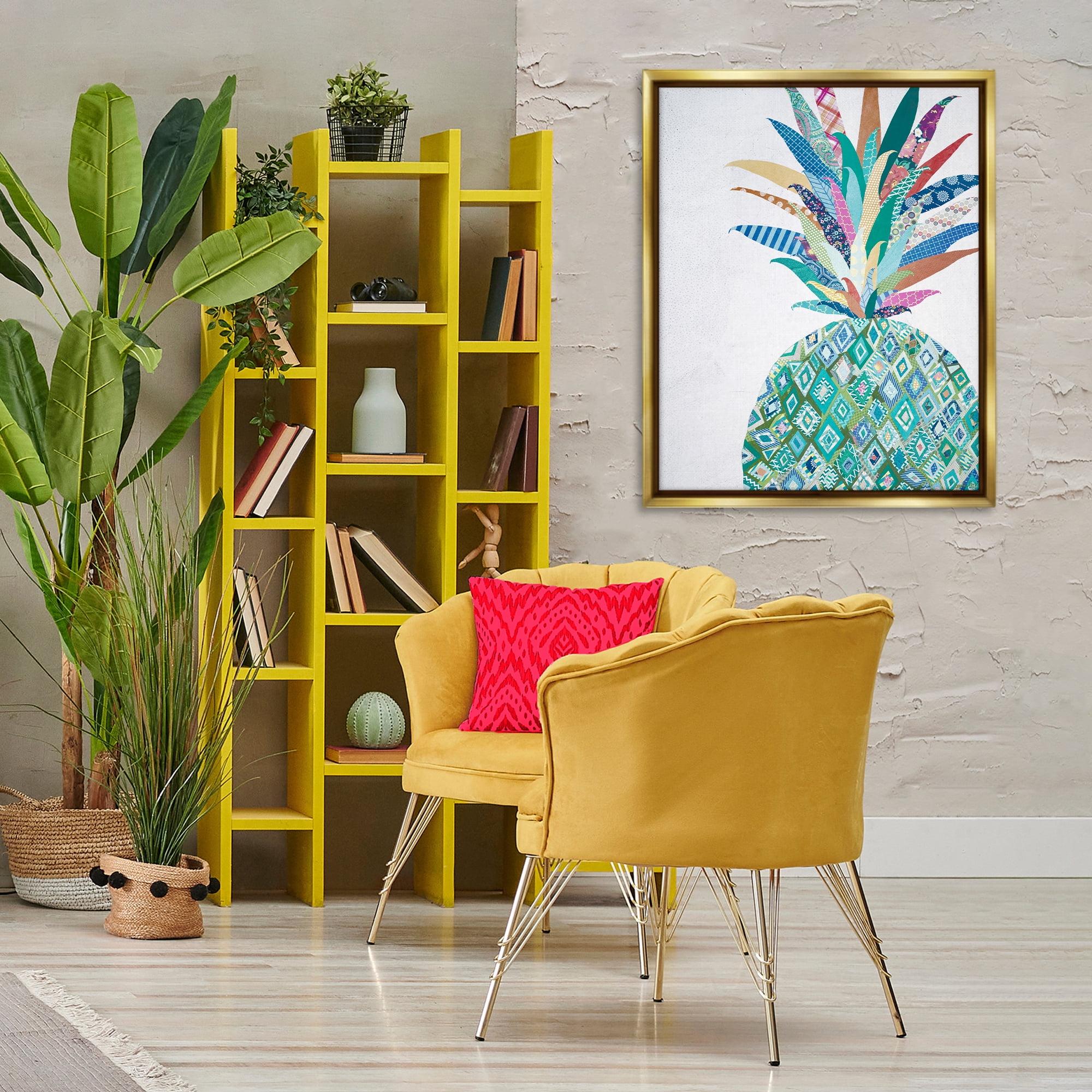 Stupell Industries Geometric Patterned Pineapple Food & Beverage Painting Gold Floater Framed Art Print Wall Art, 25 x 31
