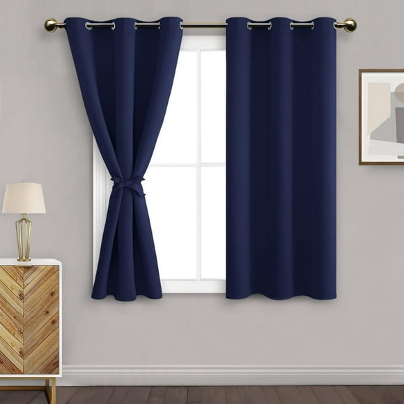 DWCN Rideaux Occultants 2 Panneaux 45 Pouces de Long pour Petite Fenêtre de Cuisine - Rideaux Courts avec Embrasses Isolés Thermiquement à Œillets pour Chambre, 38 x 45 Pouces, Bleu Marine
