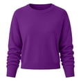 thumbnail image 6 of Dwellite Women Sweaters Knitted Cropped Crewneck Basic Trendy Fall Tops Cropped Sweater Winter Long Sleeve Dressy Top 2026 Purple S, 6 of 6