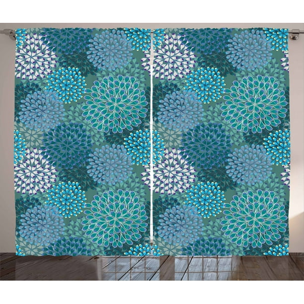 Floral Curtains 2 Panels Set, Abstract Clove Petals Digital Featured Vibrant Circular Essence