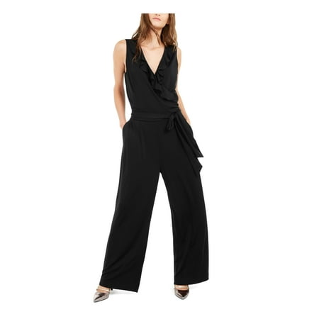 ALFANI Womens Black Sleeveless V Neck Wide Leg Jumpsuit Petites PL