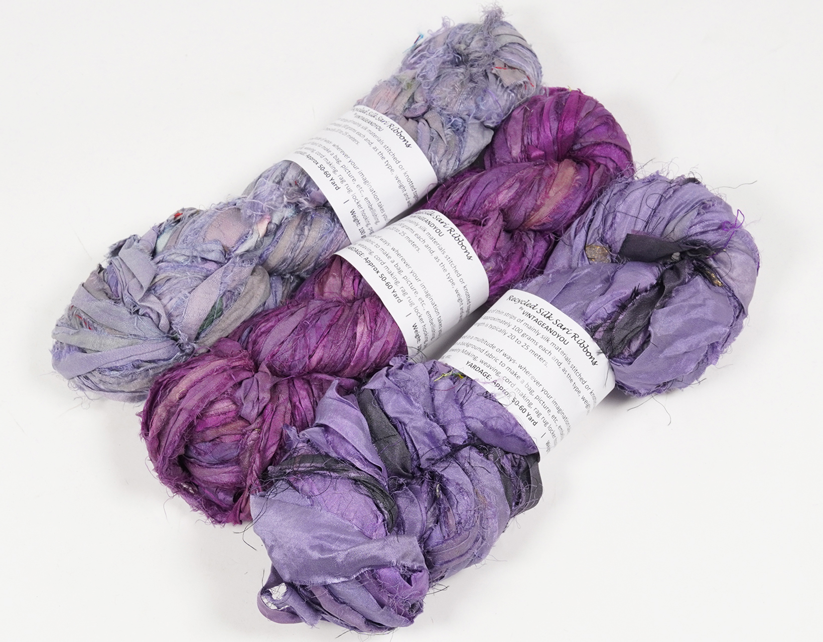 Vintageandyou Recycled Sari Silk Ribbon Yarn - 300g Pack | Upcycled Silk Strips for Crochet, Weaving, Macram, Knitting & Fiber Crafts | Handmade Purple
