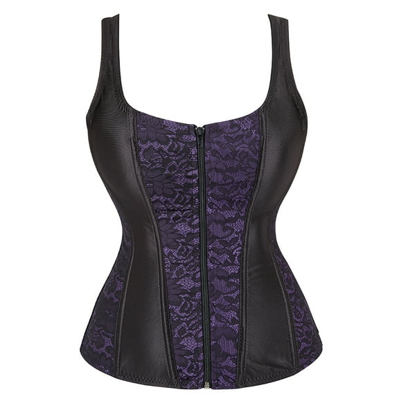 Women's Corset Tops Overbust Bustier Corset Top For Women Zipper Corset Vest For Women Renaissance Corset Plus Size Purple L