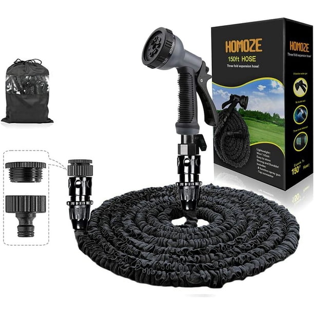 Manguera de jardín extensible de 150 pies con accesorios de 3/4 pulgadas, 1/2 pulgada, a prueba de fugas, manguera extensible flexible con boquilla de pulverización de 8 funciones (negro) esquí esquí Gafas de esquí