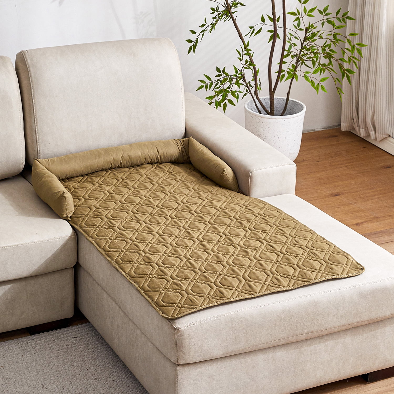 Suitable for Medium and Large Dogs Calm Pet Bed, Pet Furniture Protective Cover, Non-Slip Base, Side Pillow Pet Bed, Waterproof and Urine-Proof Fabric, Deodorant, Machine Washable Non-Slip