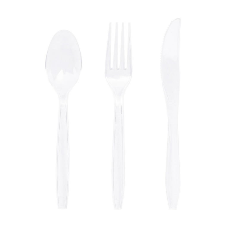 EDI Disposable Plastic Cutlery Set,70 Forks,70 Knives,70 Spoons, White, 210  Count