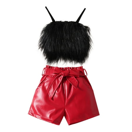 

EHQJNJ Girl Photoshoot Outfits Black Girl Summer Short Set Clothes Outfits 2Pcs Cropped Camisole Pu Leather Shorts Summer Outfits Plus Size Outfits 2 Piece Spring Outfits for Toddler Girls