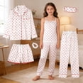 thumbnail image 5 of Girls Pajama Set Dot Print Long Sleeve Collared Sleepwear and Loungewear Outfit for Kids White 4 Years-5 Years, 5 of 6