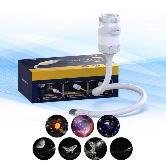 Galaxy Starry Sky Night Light Projector, 2026 New 2-in-1 Portable with 7 Projection Films, 360° Adjustable Brightness Control Eye-Caring LED Night Light