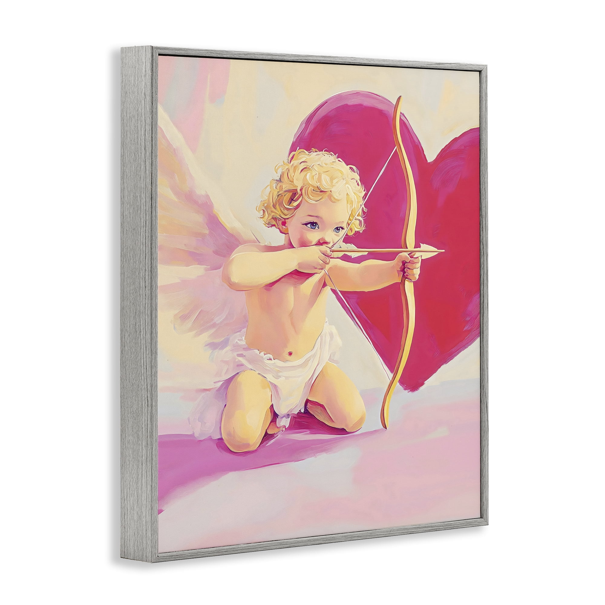 Stupell Industries Cupid Shooting Arrow with Heart Gray Framed Giclee Art, design by The Prints Vibe