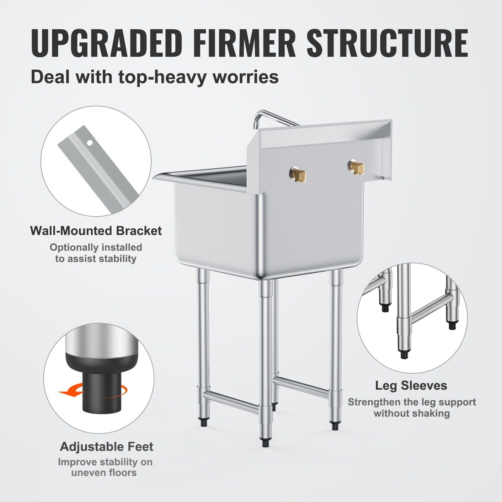 HCY Stainless Steel Prep & Utility Sink, 1 Compartment Free Standing Small Sink Include Faucet & legs, 21"x41" Commercial Single Bowl Sinks for Garage, Restaurant, Kitchen, Laundry, NSF Certified